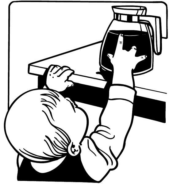 Toddler reaching for hot coffeepot vinyl sticker. Customize on line.      Children 020-0185  